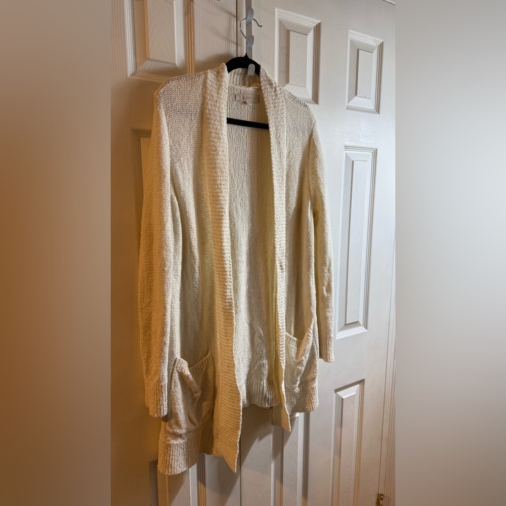 LOFT Cream Open Front Cardigan - Picture 2 of 5